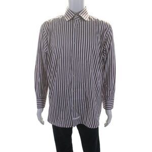 English Laundry Mens Cotton Striped Point Collar Dress Shirt White Size 32